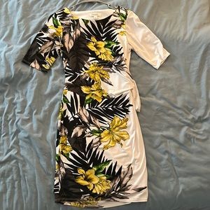 White, black and yellow floral dress - perfect for work!